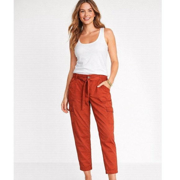 Old Navy Pants - OLD NAVY Womens Utility Cargo Pants Rust Orange Paperbag Waist Belted Cropped XL